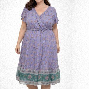Lauren Conrad Dress XL Lavender Purple Pink Floral Sheer with Lining Polyester